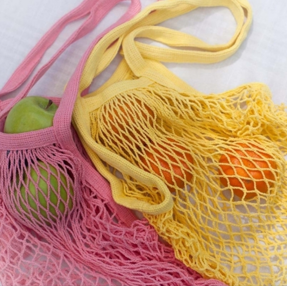 GUUD French Market Bags - 2 PC - Mesh Citrus (Yellow) & Manzanita (Pink) - NWT